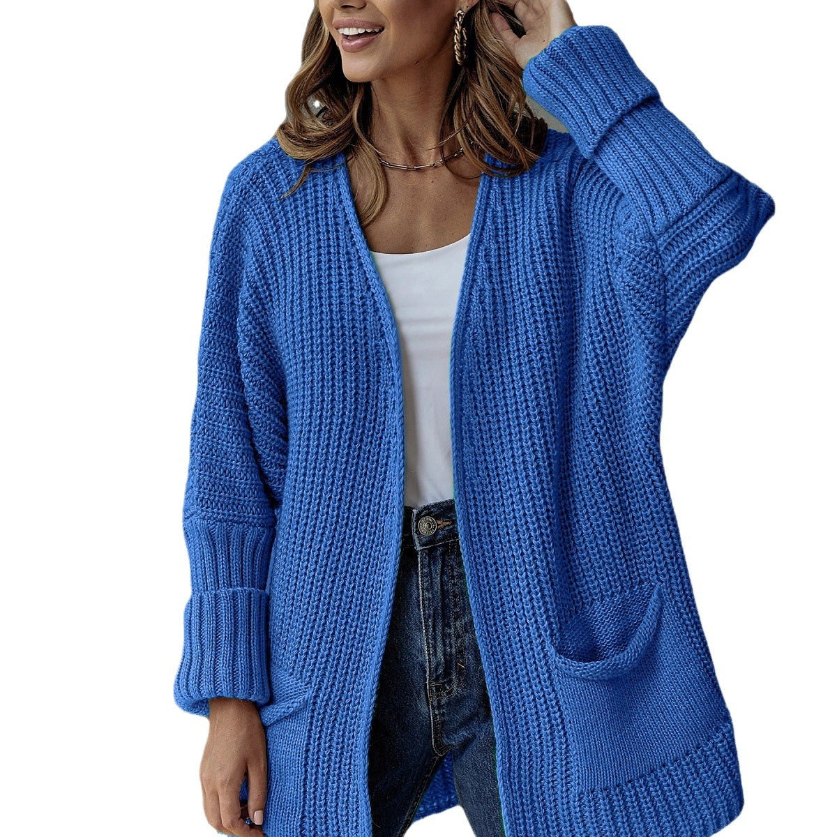 Dames Open Gebreide Cardigan Met Zakdetails En Lange Mouwen