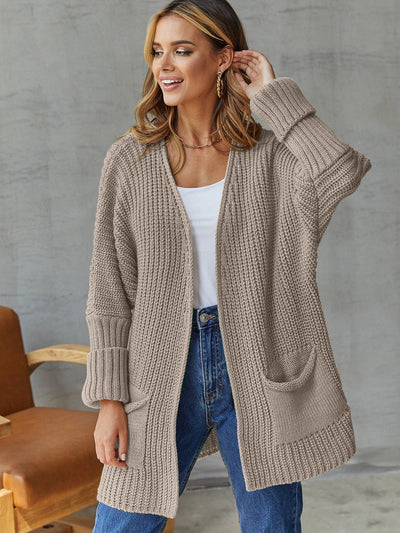 Dames Open Gebreide Cardigan Met Zakdetails En Lange Mouwen