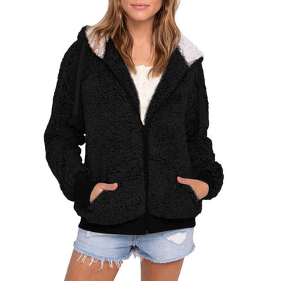 Dames Warme Teddy Hoodie Met Capuchon En Ritszakken