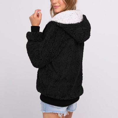 Dames Warme Teddy Hoodie Met Capuchon En Ritszakken