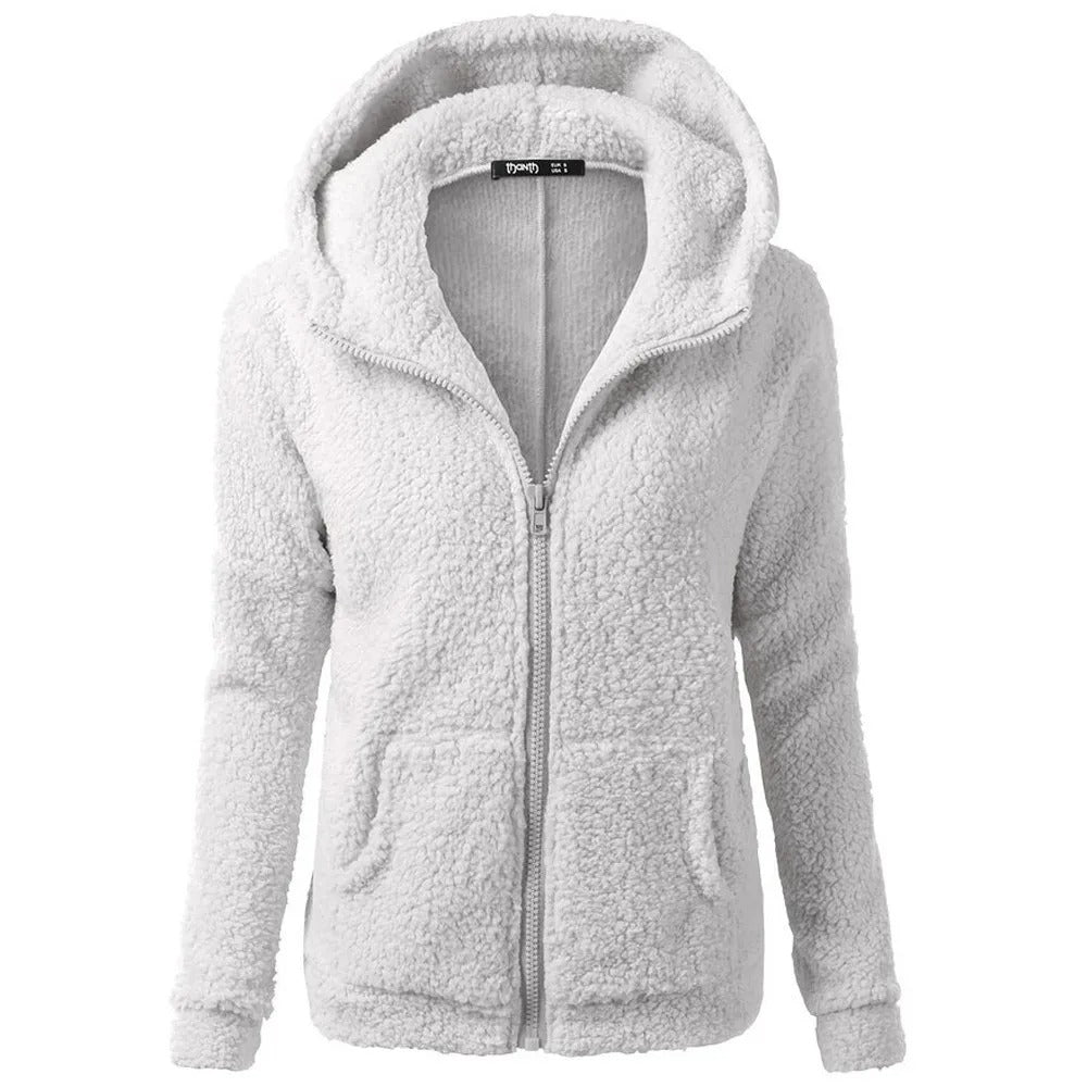 Dames Fleece Winterjas Met Capuchon En Rits