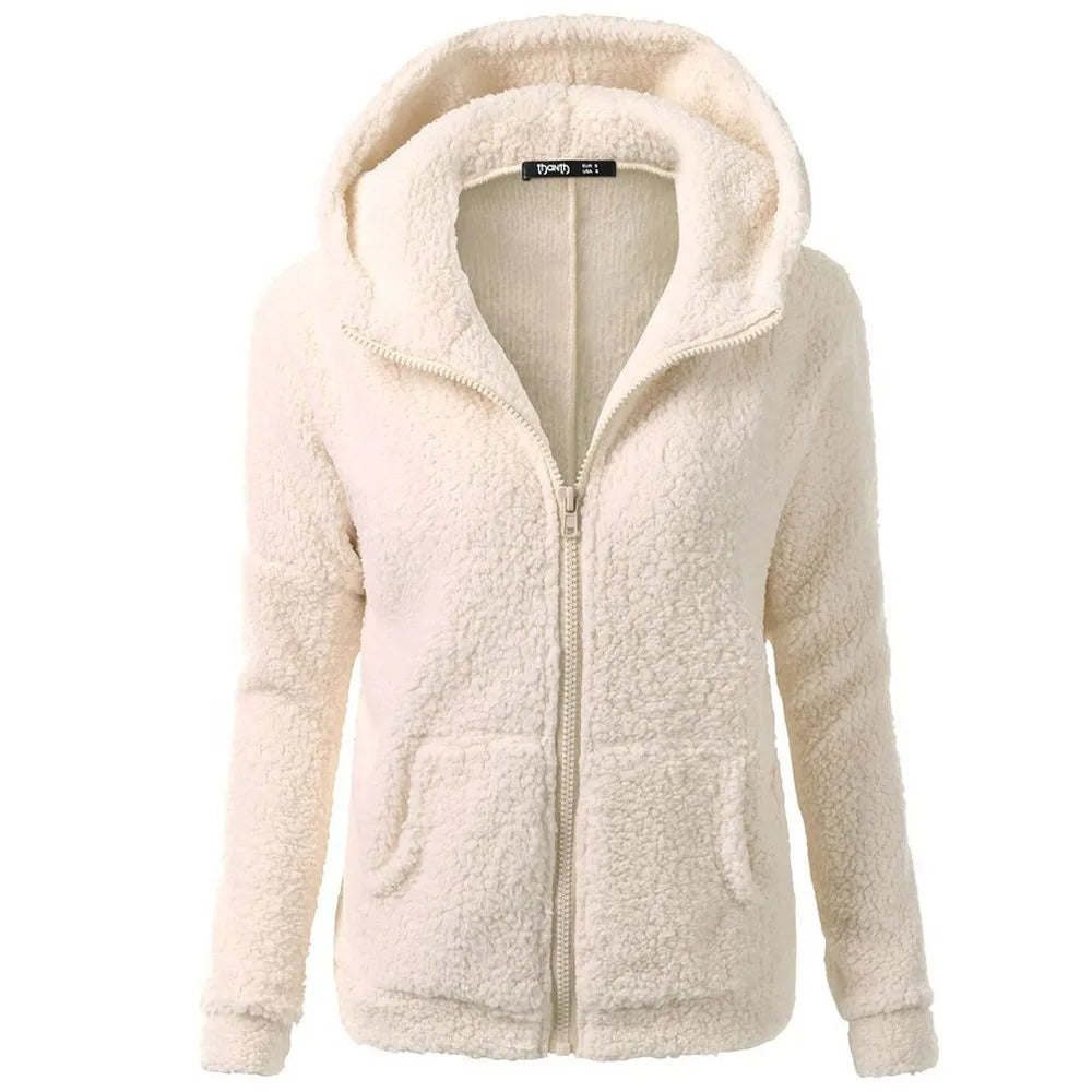 Dames Fleece Winterjas Met Capuchon En Rits