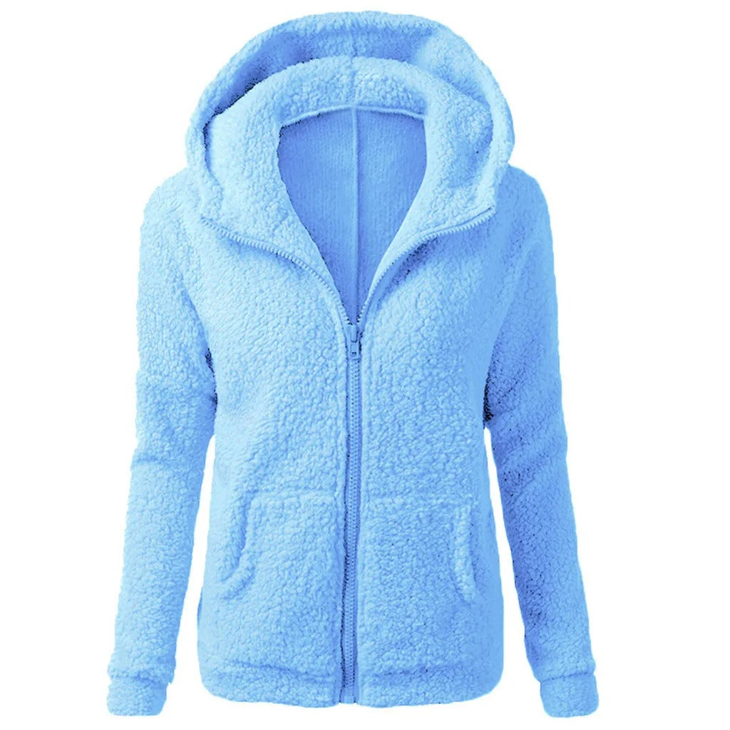 Dames Fleece Winterjas Met Capuchon En Rits