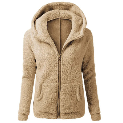 Dames Fleece Winterjas Met Capuchon En Rits