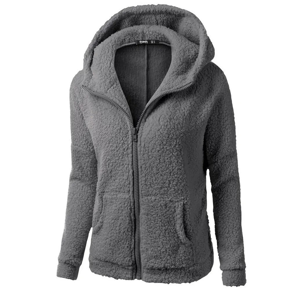 Dames Fleece Winterjas Met Capuchon En Rits