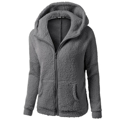 Dames Fleece Winterjas Met Capuchon En Rits