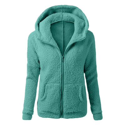 Dames Fleece Winterjas Met Capuchon En Rits
