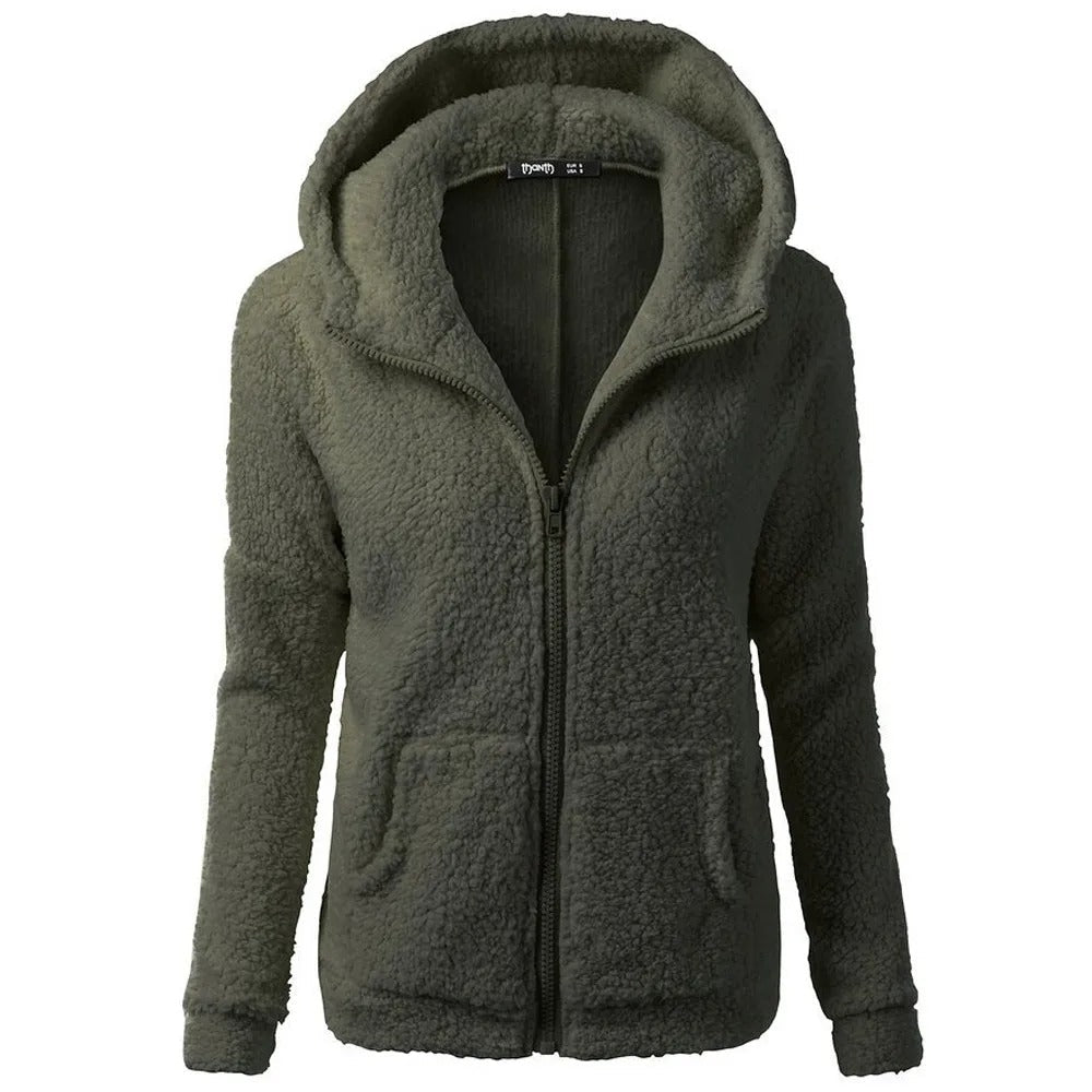 Dames Fleece Winterjas Met Capuchon En Rits