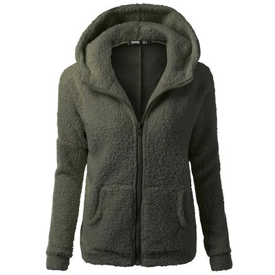 Dames Fleece Winterjas Met Capuchon En Rits