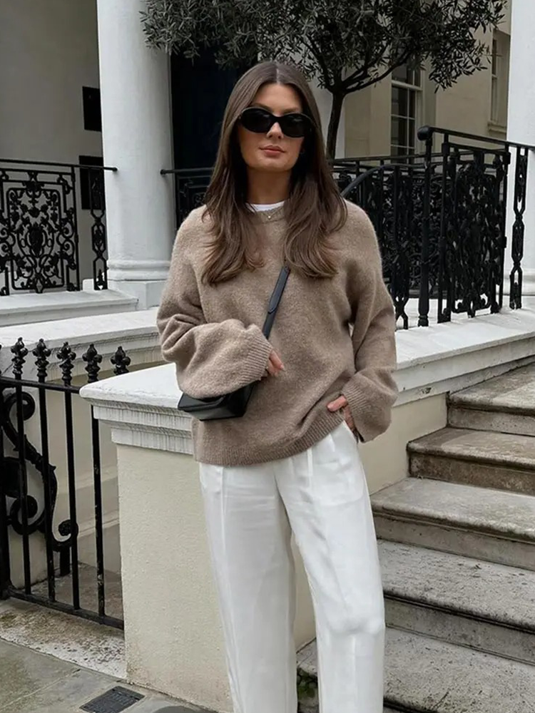 Dames Fluffy Oversized Trui Met Lange Mouwen