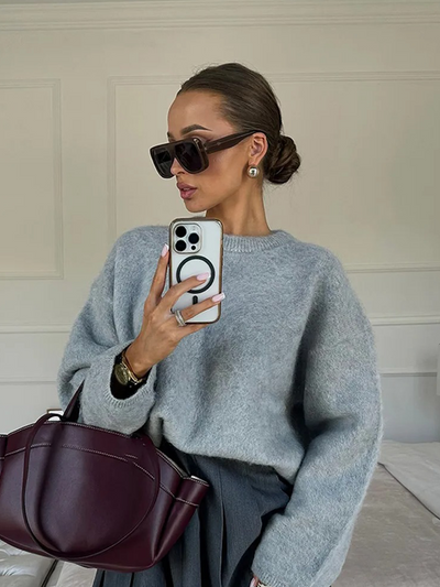 Dames Fluffy Oversized Trui Met Lange Mouwen