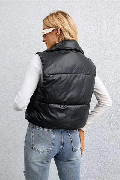 Dames Gewatteerde Bodywarmer Met Rits En Hoge Kraag