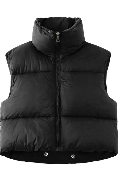 Dames Gewatteerde Bodywarmer Met Rits En Hoge Kraag