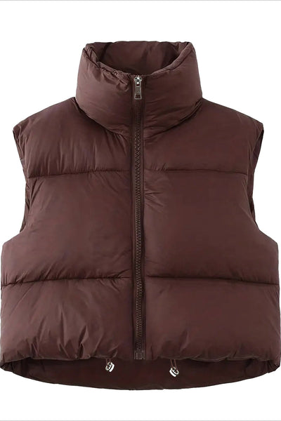 Dames Gewatteerde Bodywarmer Met Rits En Hoge Kraag