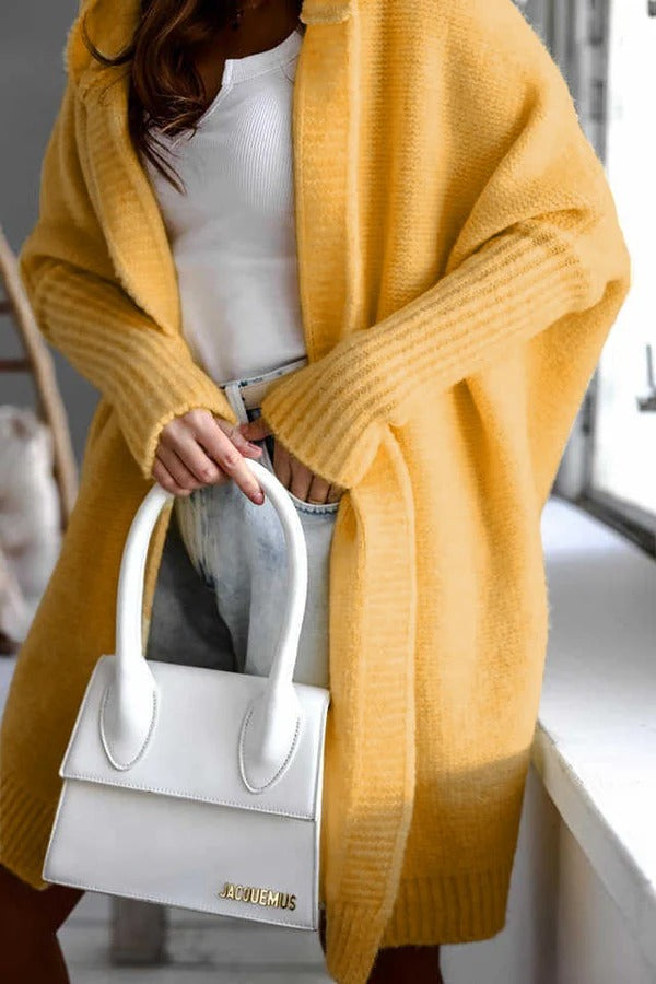 Dames Casual Lang Gebreide Cardigan Met Capuchon En Oversized Pasvorm