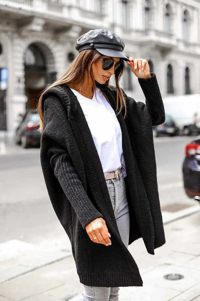 Dames Casual Lang Gebreide Cardigan Met Capuchon En Oversized Pasvorm