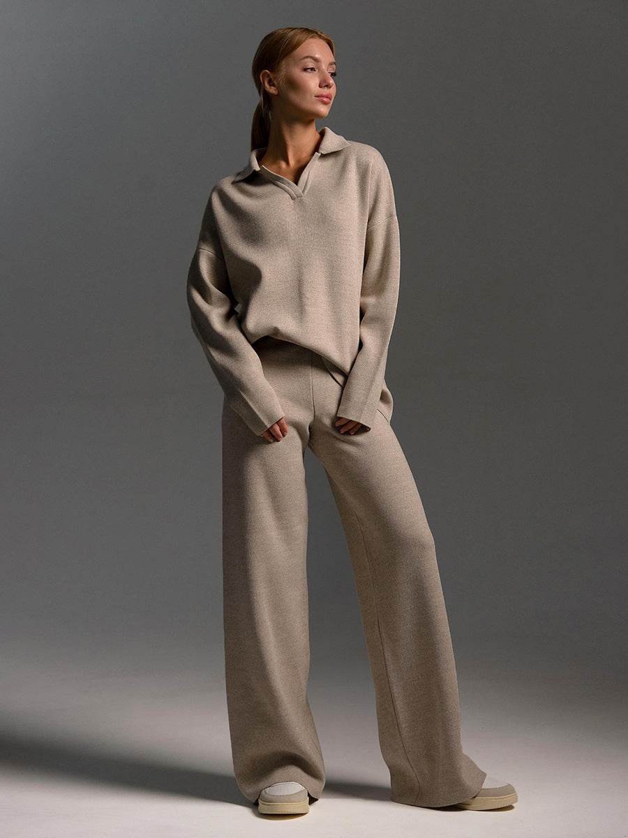 Dames Gebreide Set Met Trui En Broek Met Ontspannen Stijl
