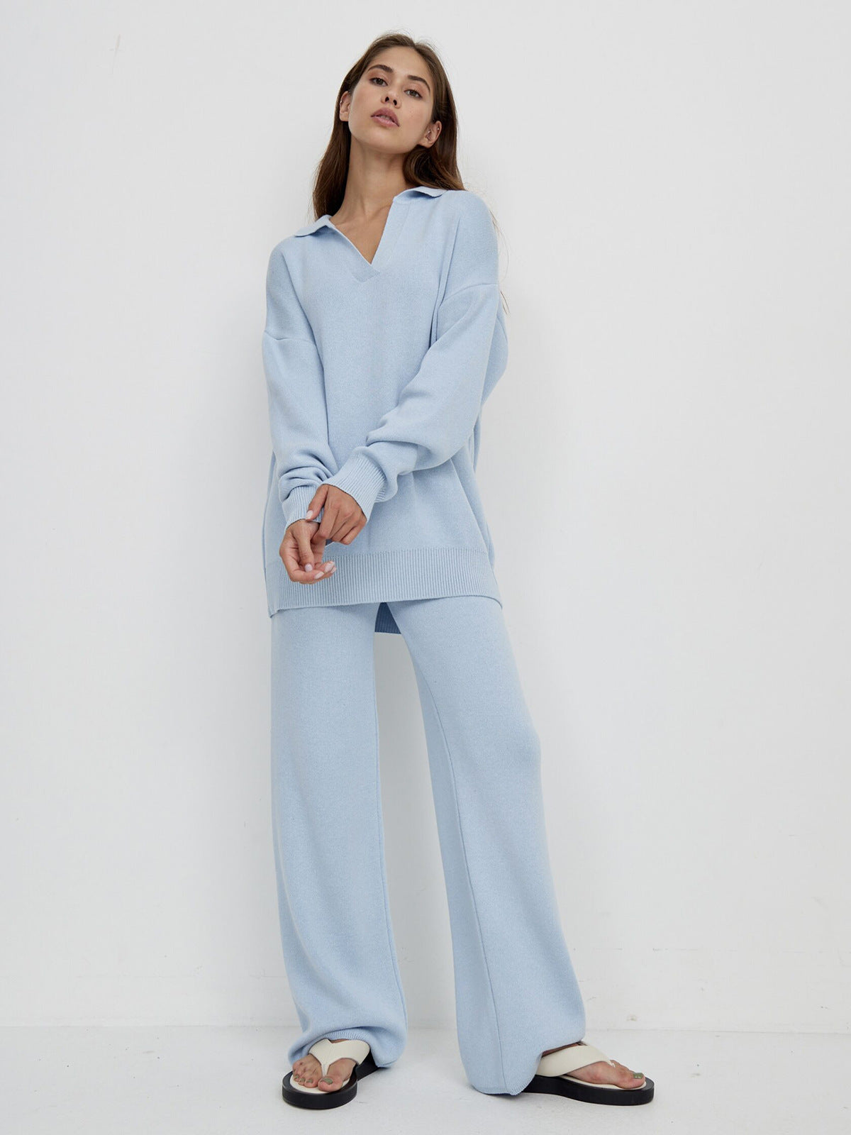 Dames Gebreide Set Met Trui En Broek Met Ontspannen Stijl