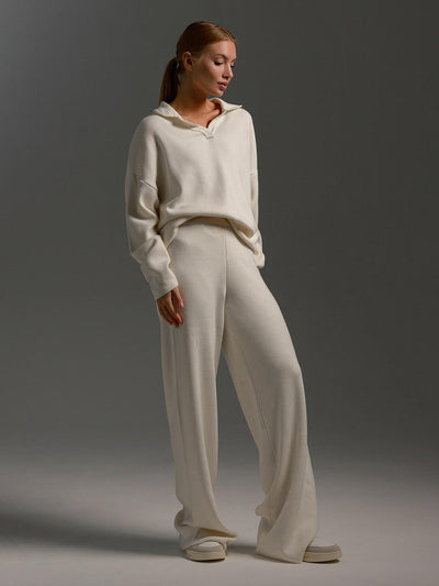Dames Gebreide Set Met Trui En Broek Met Ontspannen Stijl