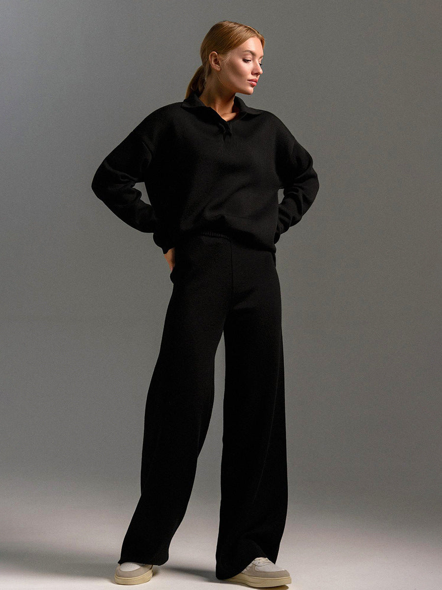 Dames Gebreide Set Met Trui En Broek Met Ontspannen Stijl