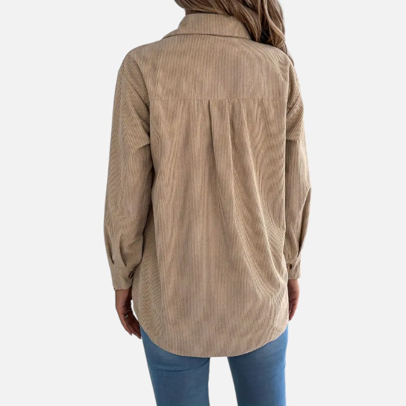 Dames Corduroy Jas Met Lange Mouwen En Knopen