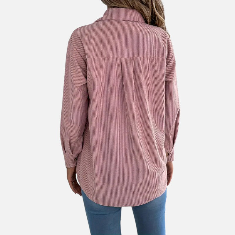 Dames Corduroy Jas Met Lange Mouwen En Knopen