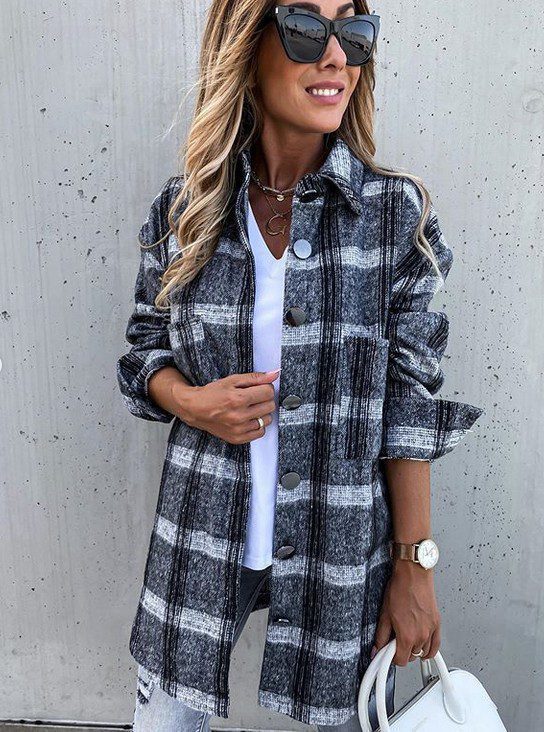 Dames Oversized Geruite Cardigan Met Lange Mouwen
