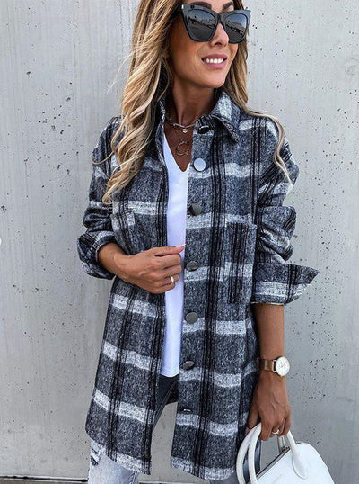 Dames Oversized Geruite Cardigan Met Lange Mouwen