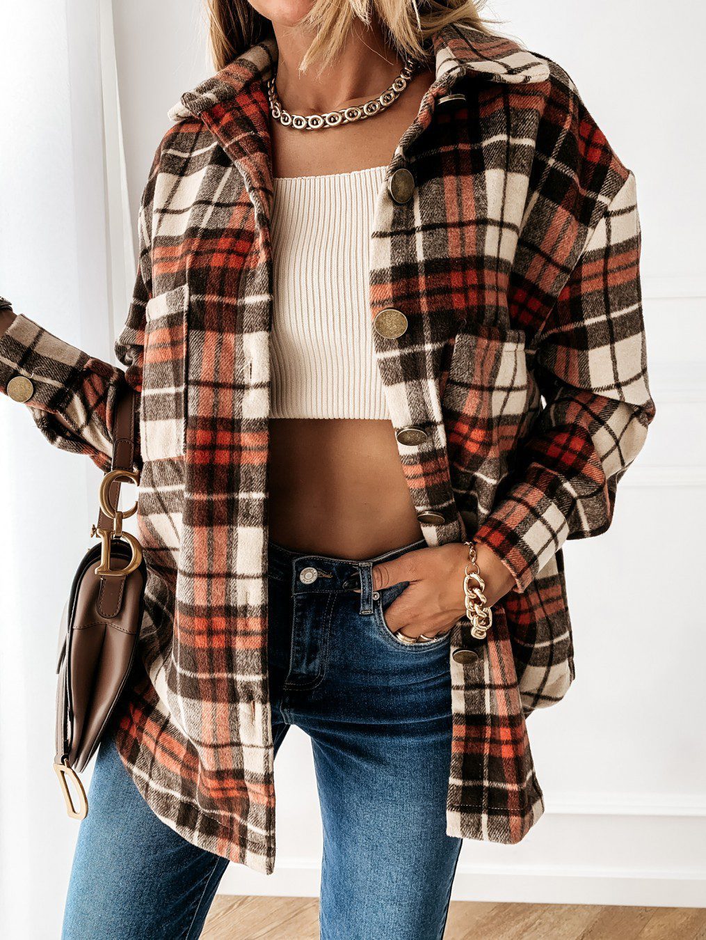 Dames Oversized Geruite Cardigan Met Lange Mouwen