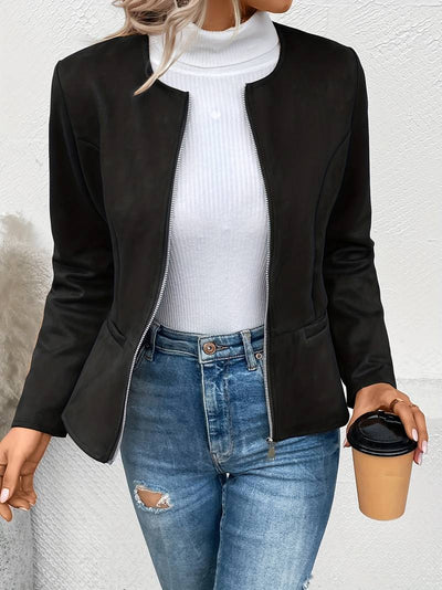 Dames Getailleerd Suède Look Jasje Met Rits