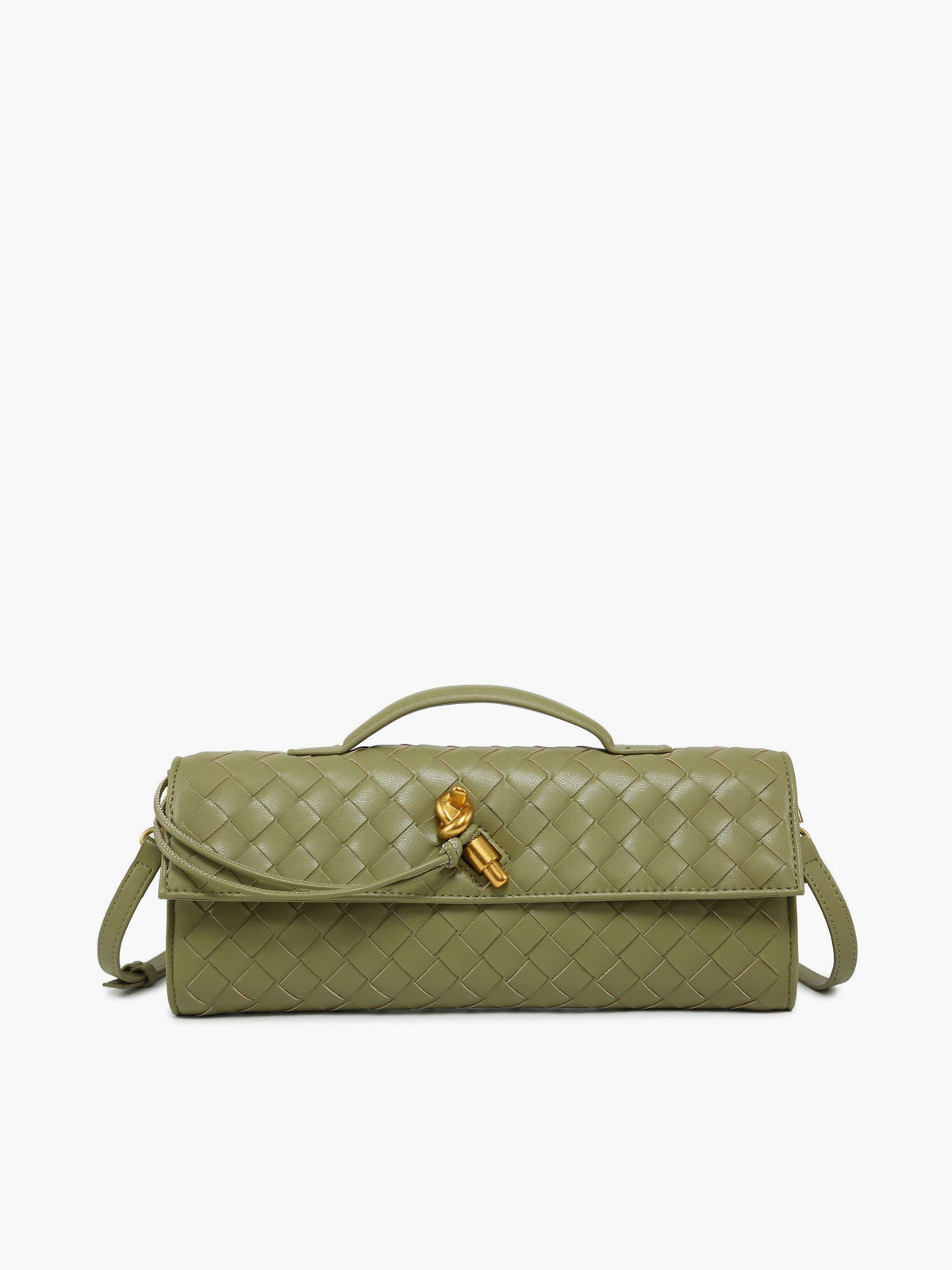 Dames Schoudertas Met Gevlochten Design En Gouden Sluiting