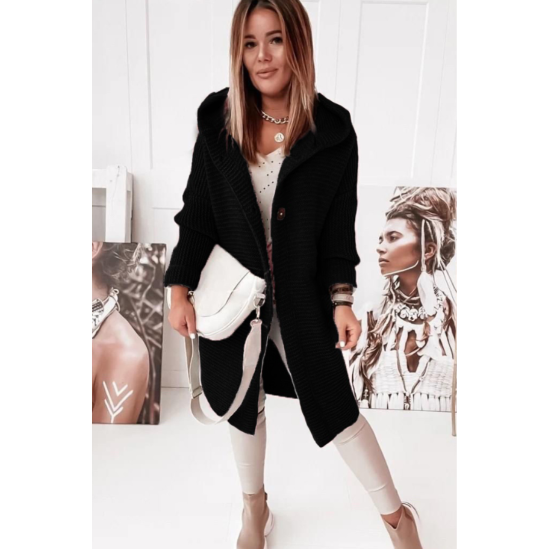 Dames Oversized Gebreide Cardigan Met Capuchon En Lange Mouwen