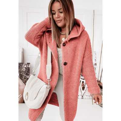 Dames Oversized Gebreide Cardigan Met Capuchon En Lange Mouwen