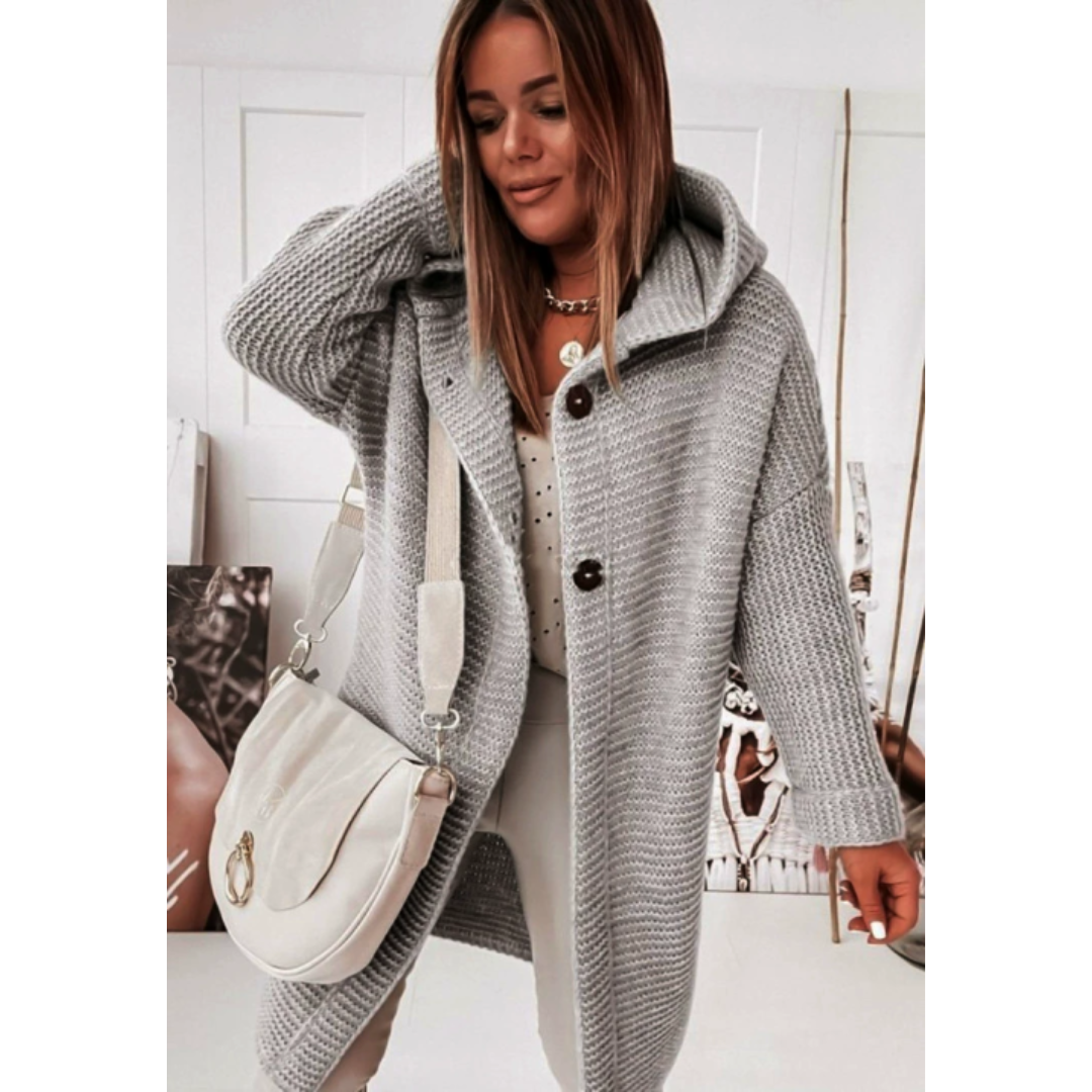 Dames Oversized Gebreide Cardigan Met Capuchon En Lange Mouwen