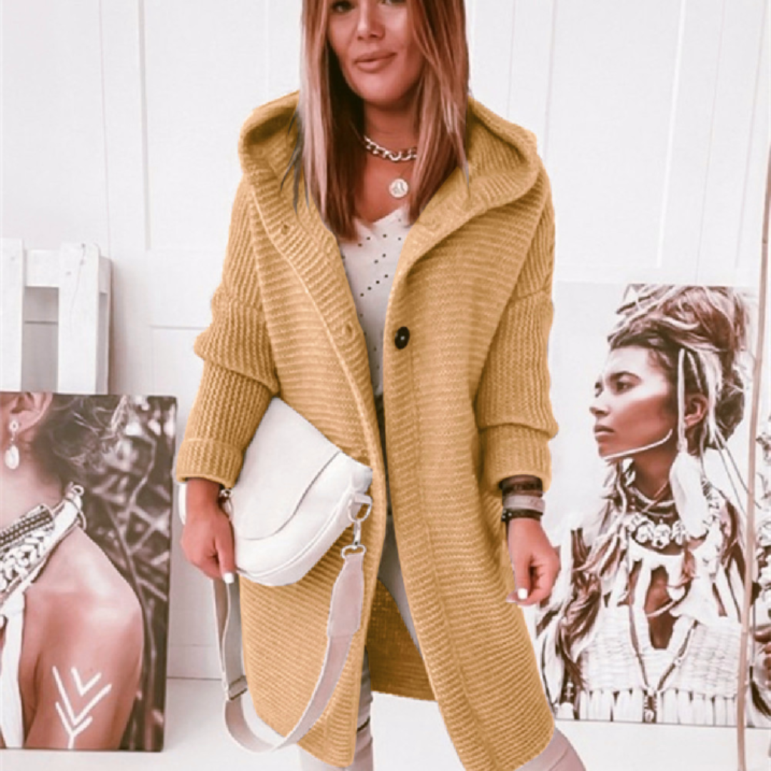 Dames Oversized Gebreide Cardigan Met Capuchon En Lange Mouwen