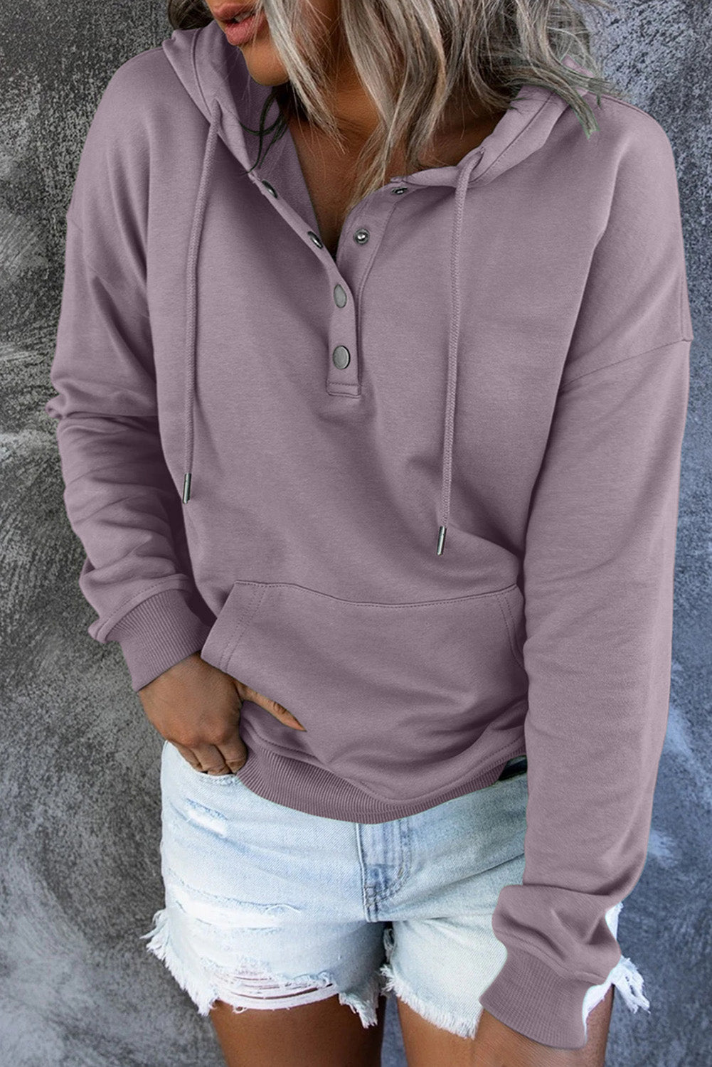 Dames Comfortabele Hoodie Met Knopen En Buikzak