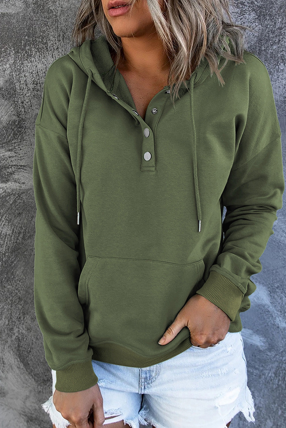 Dames Comfortabele Hoodie Met Knopen En Buikzak