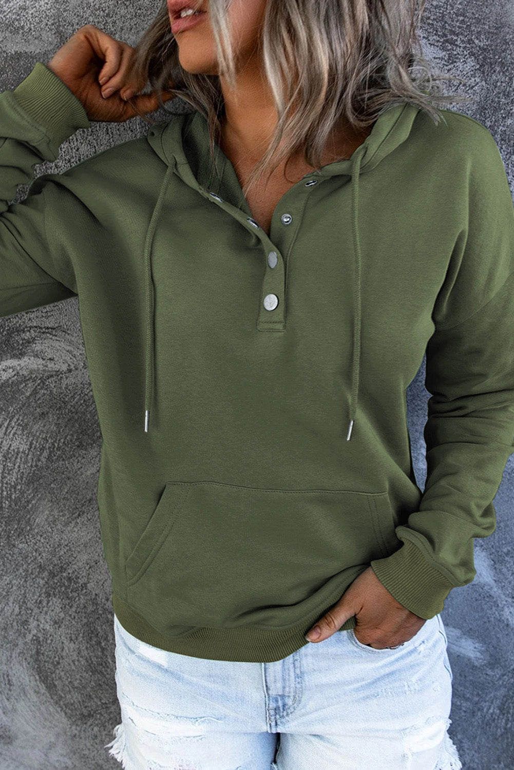 Dames Comfortabele Hoodie Met Knopen En Buikzak
