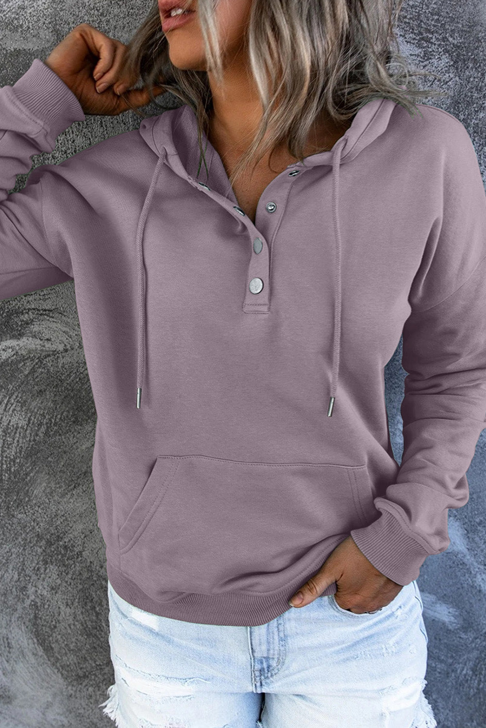 Dames Comfortabele Hoodie Met Knopen En Buikzak