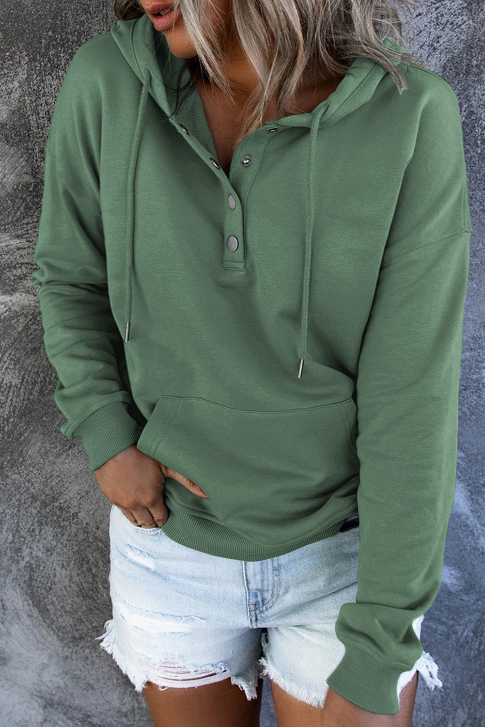 Dames Comfortabele Hoodie Met Knopen En Buikzak