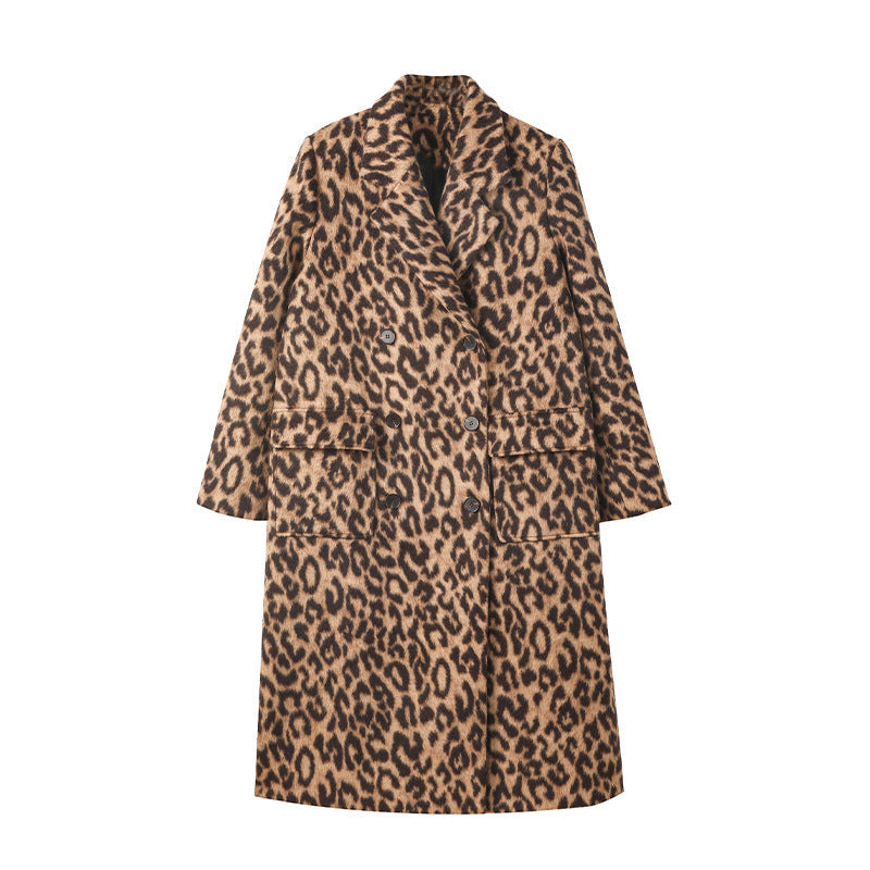 Dames Lange Winterjas Met Luipaardprint En Zachte Warme Textuur