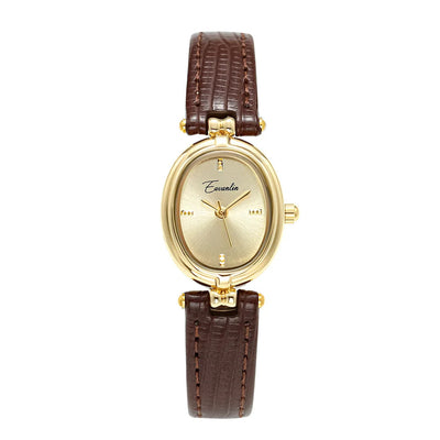 Dames Retro Quartz Horloge Met Goudkleurige Wijzerplaat En Leren Band