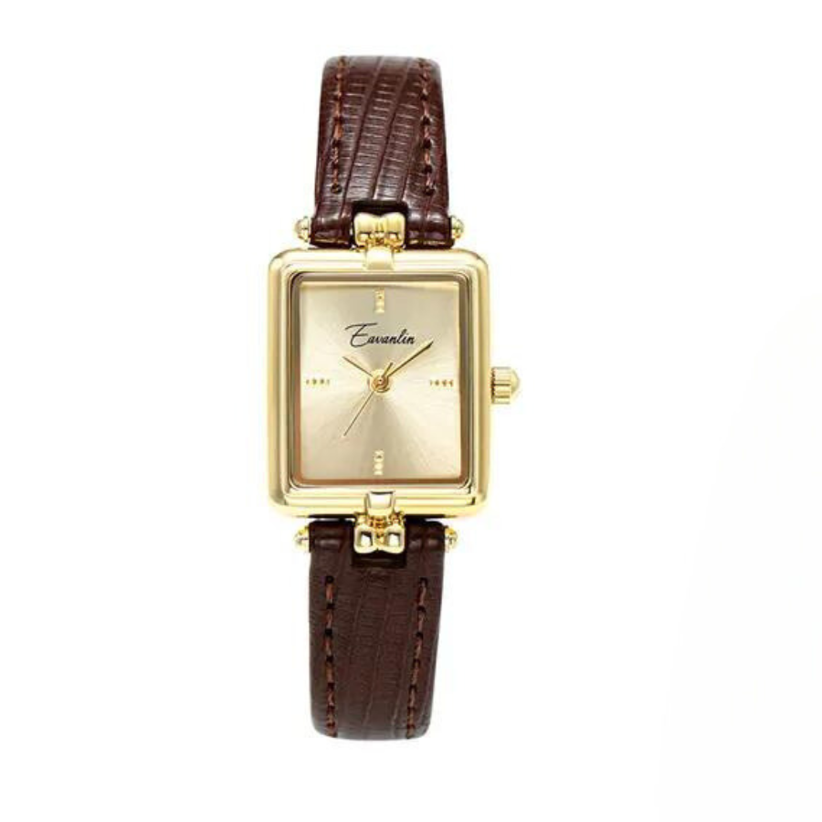 Dames Retro Quartz Horloge Met Goudkleurige Wijzerplaat En Leren Band