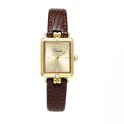 Dames Retro Quartz Horloge Met Goudkleurige Wijzerplaat En Leren Band