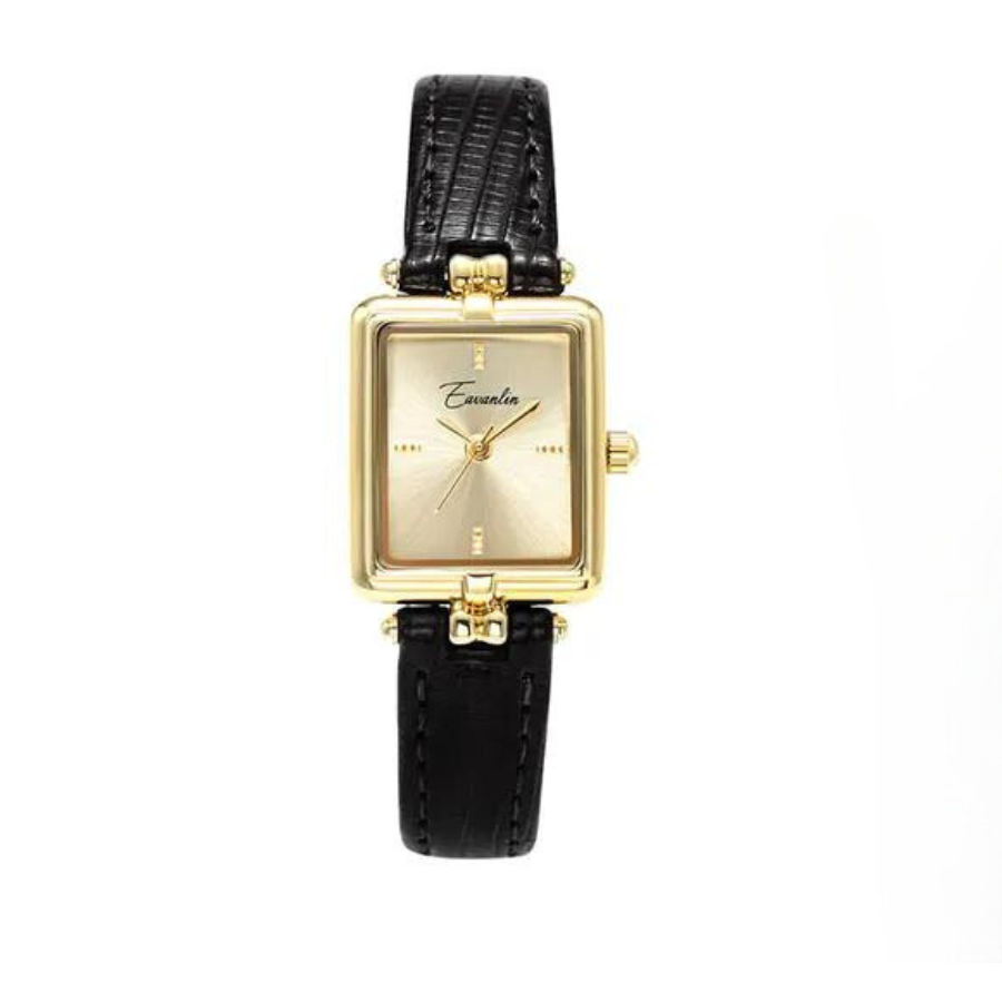 Dames Retro Quartz Horloge Met Goudkleurige Wijzerplaat En Leren Band