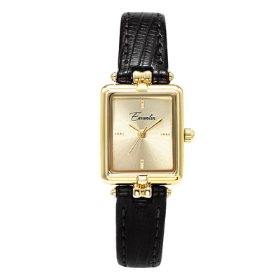 Dames Retro Quartz Horloge Met Goudkleurige Wijzerplaat En Leren Band