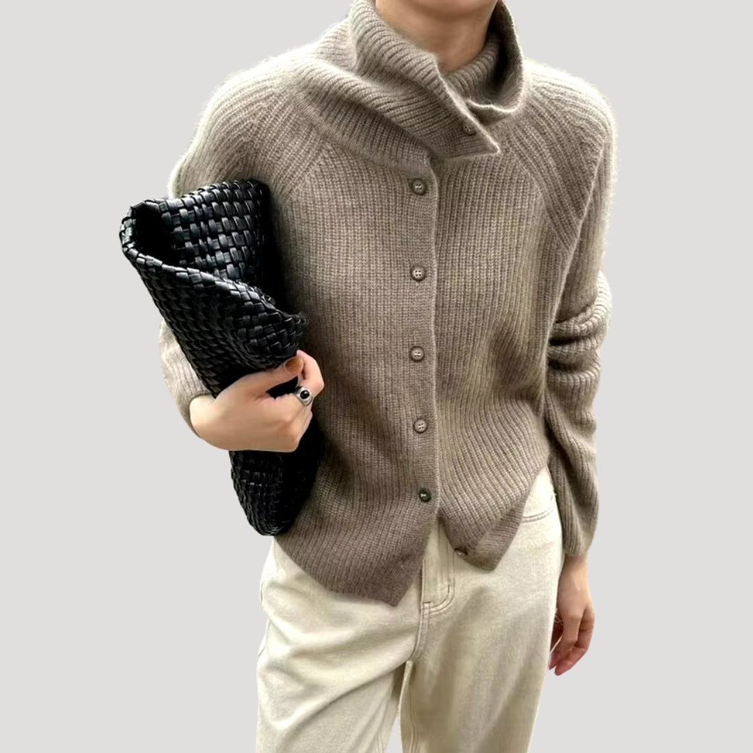 Dames Grofgebreide Cardigan Met Knoopsluiting En Lange Mouwen