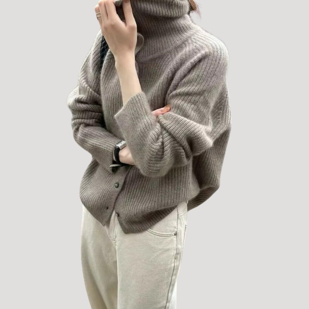 Dames Grofgebreide Cardigan Met Knoopsluiting En Lange Mouwen