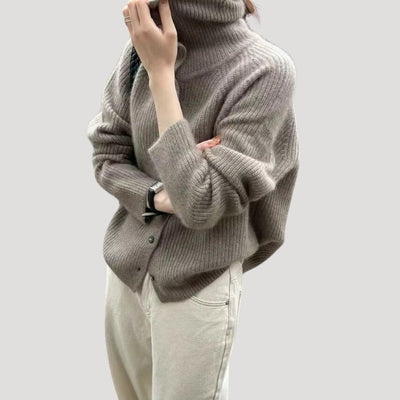 Dames Grofgebreide Cardigan Met Knoopsluiting En Lange Mouwen