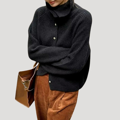 Dames Grofgebreide Cardigan Met Knoopsluiting En Lange Mouwen